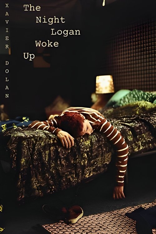 The poster features a young boy in a striped shirt sleeping on a patterned bed, with a warm lamp glowing softly in the background. The dark, moody lighting and cozy atmosphere evoke a sense of quiet introspection and childhood wonder.