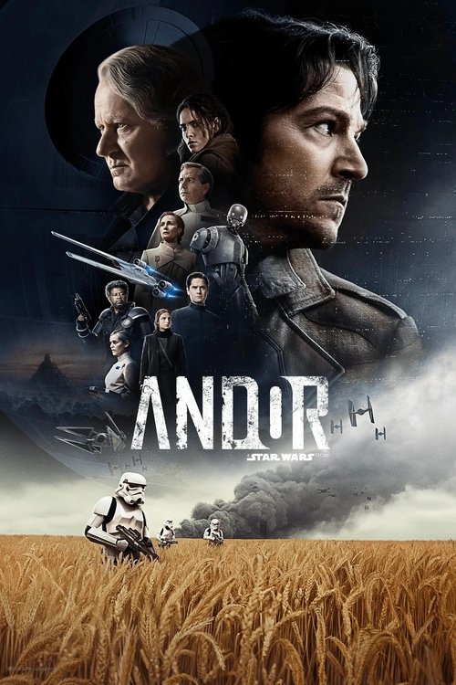 This poster features a dramatic composition with prominent characters like Luke Skywalker and Han Solo, set against a backdrop of storm clouds and starships. The color palette shifts from dark blues and blacks to warm golden hues in the foreground, creating a visually striking contrast. The mood ...
