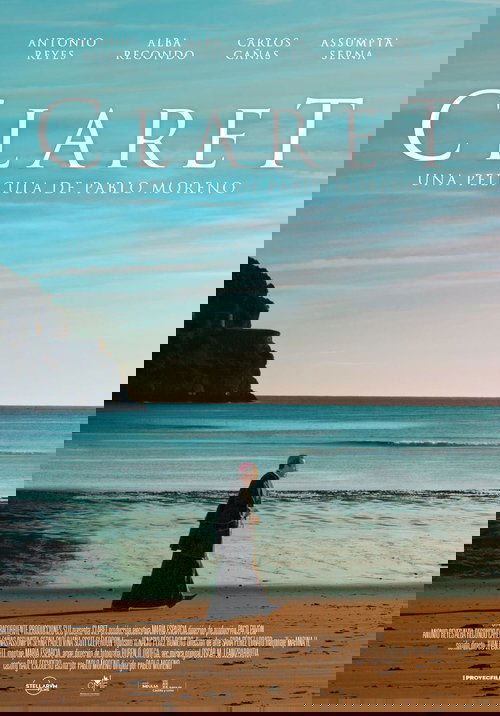 The poster features a lone figure walking along a sandy beach, evoking a sense of solitude and introspection. The muted tones of the sand, sea, and sky create a serene yet melancholic atmosphere, while the film's title, "Claret," stands out in bold, elegant typography.