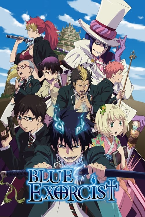 This anime poster features a vibrant ensemble cast of characters in colorful, period-appropriate costumes against a bright blue sky. The mood is energetic and adventurous, capturing the essence of a fantasy adventure.