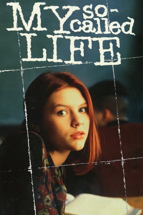 The poster features a young woman with reddish-brown hair, her gaze directed forward with a contemplative expression. The title "My So-Called Life" is prominently displayed in bold, distressed white letters against a dark background. The muted, somewhat somber color palette evokes a sense of intr...