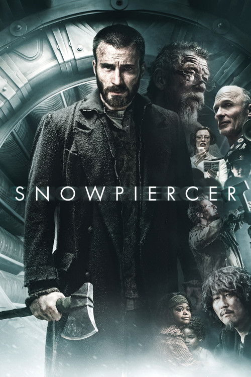 The poster features a gritty, moody scene with a central figure in a dark coat holding a hammer, surrounded by other characters in a dimly lit, industrial setting. The muted colors and shadowy atmosphere evoke a sense of dystopian tension and survival.