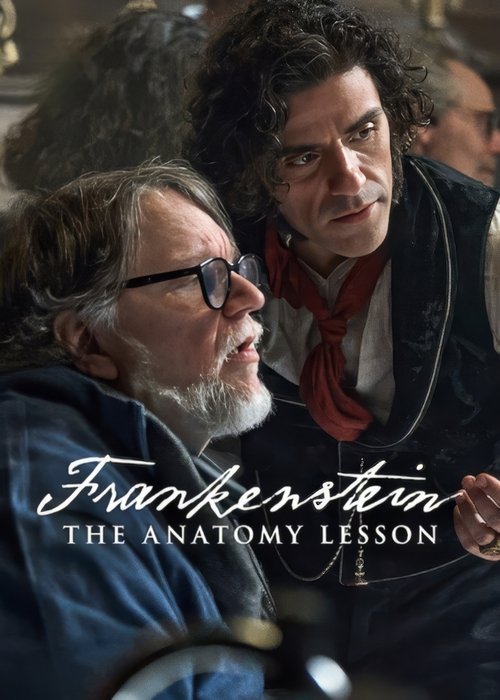 The poster features two men in a dramatic, moody atmosphere. One man with a white beard and glasses looks thoughtful, while the other, with curly hair and a red scarf, appears intense. The dark tones and shadows create a suspenseful mood, emphasizing the horror of the story.