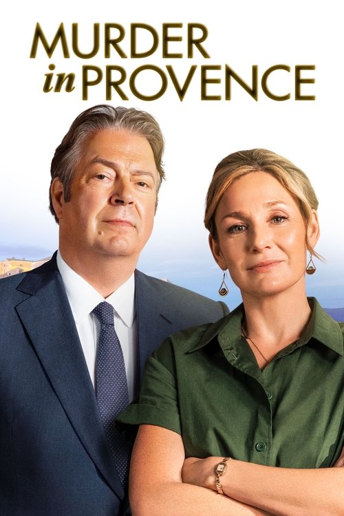 The poster features a man and woman in professional attire against a serene backdrop of Provence. The muted colors of the suit and shirt evoke a calm, serious mood, while the woman's confident stance adds a touch of intrigue. The title "Murder in Provence" suggests a gripping mystery with a natur...