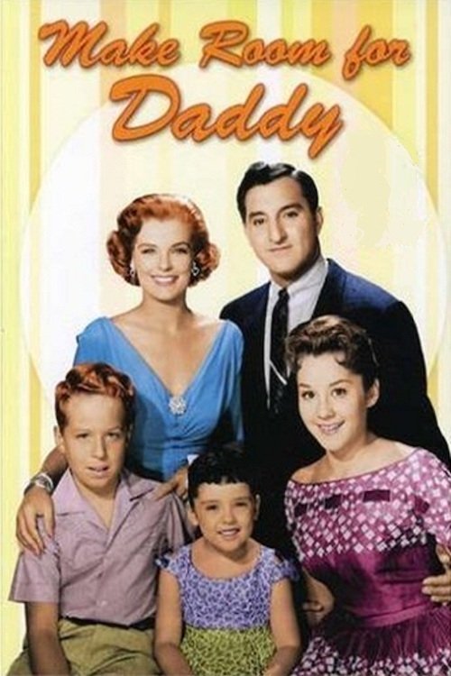 This vintage poster features a charming family portrait with Danny Thomas in a sharp suit, flanked by his children and a young woman. The warm, golden lighting and soft pastel colors evoke a nostalgic, joyful mood, capturing the essence of mid-20th-century television.