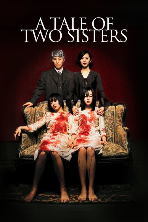 The poster features four characters in a dramatic pose against a dark, moody background. A woman in a blood-stained dress sits prominently in the foreground, while others stand behind her, creating an eerie and suspenseful atmosphere. The rich reds and blacks evoke a sense of horror and mystery, ...