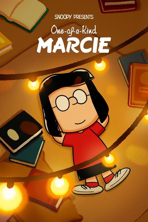 The poster features a cheerful girl with glasses and a red dress, standing amidst warm, glowing lights that create a cozy, magical atmosphere. The soft, golden hues and whimsical design evoke a sense of wonder and fun, perfectly capturing the essence of a beloved children's story.