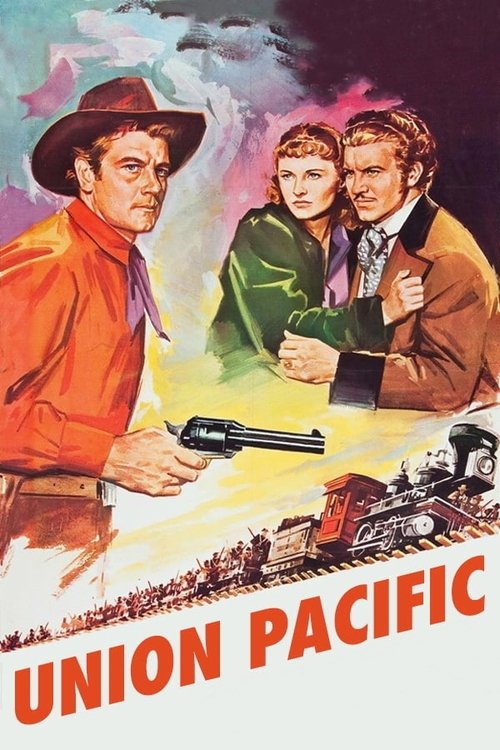 This vintage movie poster depicts a dramatic scene with a cowboy in an orange shirt and hat, a woman in green, and a man in a brown suit holding a gun. The warm colors and dynamic composition convey a sense of adventure and tension, evoking the classic Western genre.