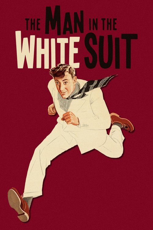The poster features a man in a white suit running with a hat flying behind him against a deep red background. The bold typography and dynamic pose convey a sense of urgency and action, evoking a classic noir atmosphere.