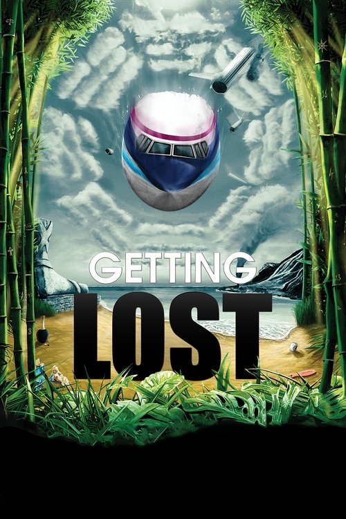 The poster features a mysterious astronaut floating in a cloud-filled sky, surrounded by lush green jungle foliage. The title "GETTING LOST" is prominently displayed in bold, white letters against the dark background. The overall mood is adventurous yet mysterious, with vibrant greens and blues e...