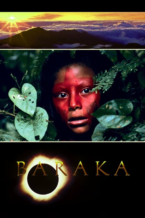 The poster features a woman with red skin and dark eyes, surrounded by lush green leaves against a sunset backdrop. The title "PARAKA" glows in gold beneath the image, evoking a mystical and serene mood.