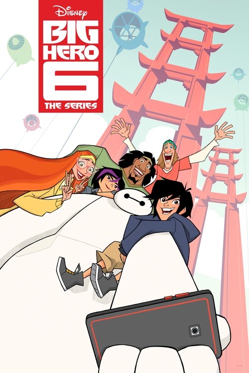 This vibrant poster features the iconic Big Hero 6 characters in dynamic poses against a colorful backdrop. The scene captures the energetic and adventurous spirit of the series, with bright colors and expressive characters conveying excitement and teamwork.