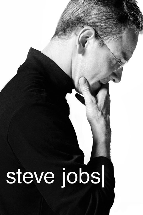 This black-and-white poster captures Steve Jobs in a contemplative pose, his hand resting thoughtfully against his face. The minimalist composition emphasizes his thoughtful expression, conveying a mood of introspection and intellectual depth.