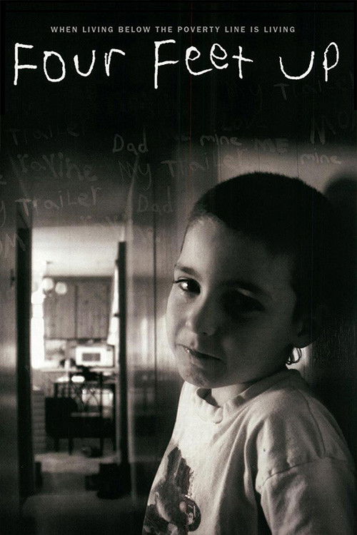 The poster features a young boy with a contemplative expression, his face partially illuminated against a dark background. The title "Four Feet Up" is prominently displayed in bold, white text at the top. The overall mood is mysterious and slightly melancholic, with muted tones and a sense of qui...
