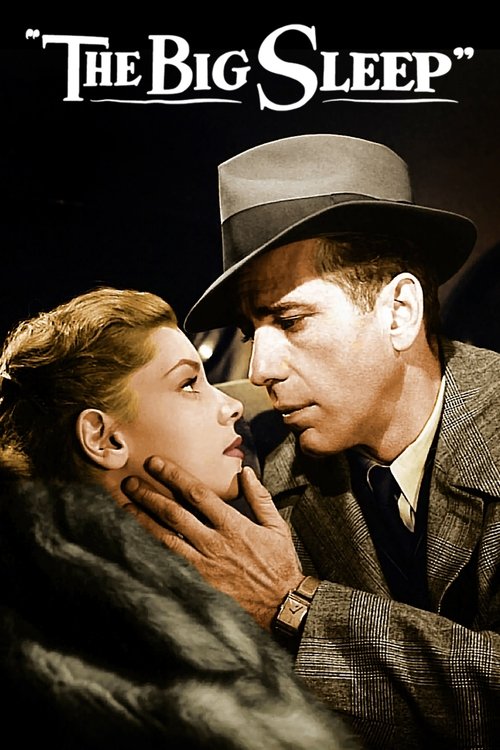 The poster features a dramatic close-up of a man in a fedora and woman in a coat, their faces close together in an intense moment. The muted tones and shadowy background evoke a noir atmosphere, while the golden title text adds a touch of glamour.