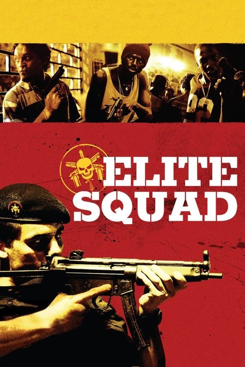 The poster features a gritty, action-packed scene with soldiers in tactical gear, set against a fiery red and yellow background. The bold, white text "ELITE SQUAD" dominates the center, evoking a sense of urgency and intensity. The overall mood is one of high-stakes combat and professional discip...