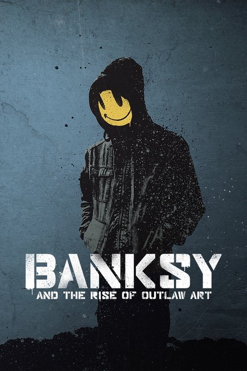 The poster features a hooded figure with a yellow mask against a dark, textured background. The bold, white text "BANKSY" dominates the lower portion, conveying a gritty, urban atmosphere. The muted color palette and gritty imagery evoke a sense of rebellion and artistic freedom.