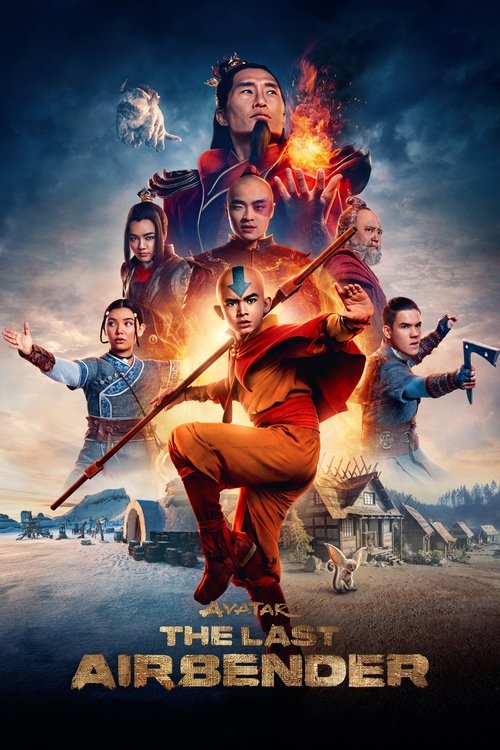 This poster showcases Avatar the Last Airbender with its vibrant orange and blue colors, capturing a dynamic action scene. The central figure, Avatar Zuko, stands prominently with his sword drawn, while other characters like Zuko and the Avatar are visible in the background, adding depth to the c...