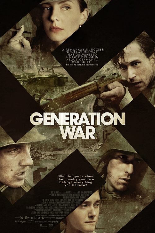The poster features a collage of characters from the show, with a central title "Generation War" in bold white letters. The image uses a dark, sepia-toned color scheme that evokes a gritty, historical atmosphere. The composition suggests a dramatic narrative involving conflict and change across d...
