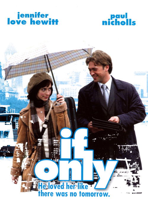 The movie poster features Jennifer Love Hewitt and Paul Nicholls in a romantic embrace under a blue umbrella, evoking a nostalgic, romantic mood. The title "If Only" is prominently displayed in bold blue letters, with the tagline "There was no tomorrow" adding a poignant touch. The overall design...