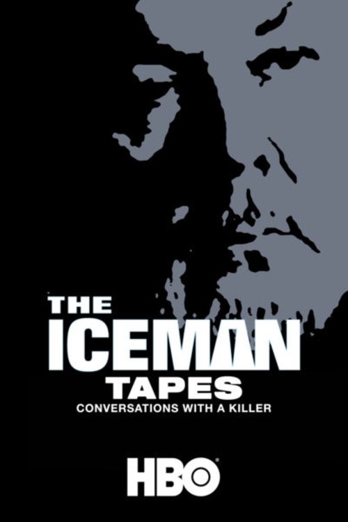 The poster features a stark black background with a shadowy figure of a man's face, evoking mystery and horror. The title "The Iceman Tapes" is prominently displayed in bold white letters, while the HBO logo anchors the bottom. The overall design conveys a chilling, suspenseful mood, hinting at a...