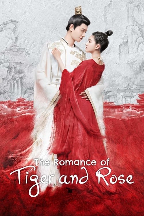 The poster features a tender scene with a man in white and a woman in red, embracing warmly. The background is softly blurred, hinting at an ancient setting. The colors are rich and romantic, with deep reds and whites creating a sense of passion and romance. The title at the bottom reads "The Rom...