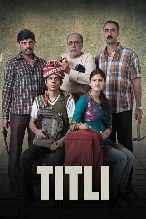 The poster features four men and a woman in a rustic, earthy setting with warm tones. The men wear casual, earthy clothing, while the woman wears a vibrant blue and red outfit. The mood is rugged and authentic, reflecting the film's genre. The title "TITLI" is prominently displayed at the bottom ...
