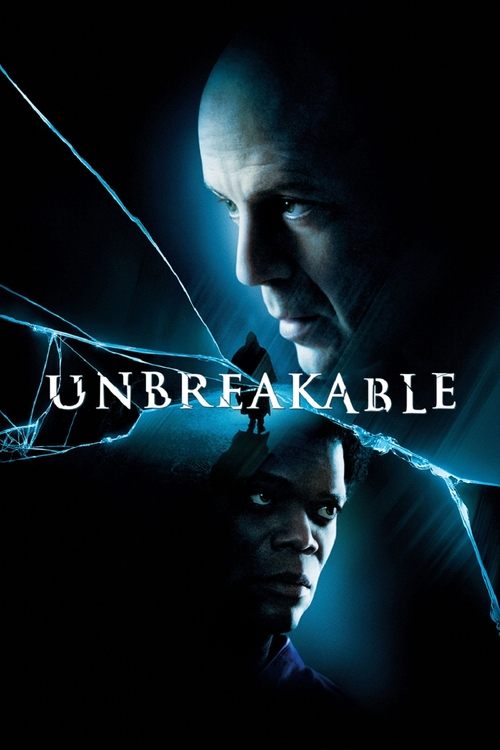 The poster features two intense characters against a dark, moody background with blue lighting. The title "Unbreakable" is prominently displayed in white text, suggesting a dramatic and powerful theme. The overall mood is suspenseful and cinematic, hinting at a thrilling action or thriller movie.