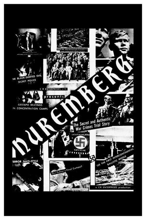 This black-and-white poster features a collage of historical images, including a swastika, suggesting a somber and reflective tone. The title "Nuremberg: Its Lesson for Today" is prominently displayed in bold, stylized lettering, emphasizing the film's serious subject matter. The overall composit...