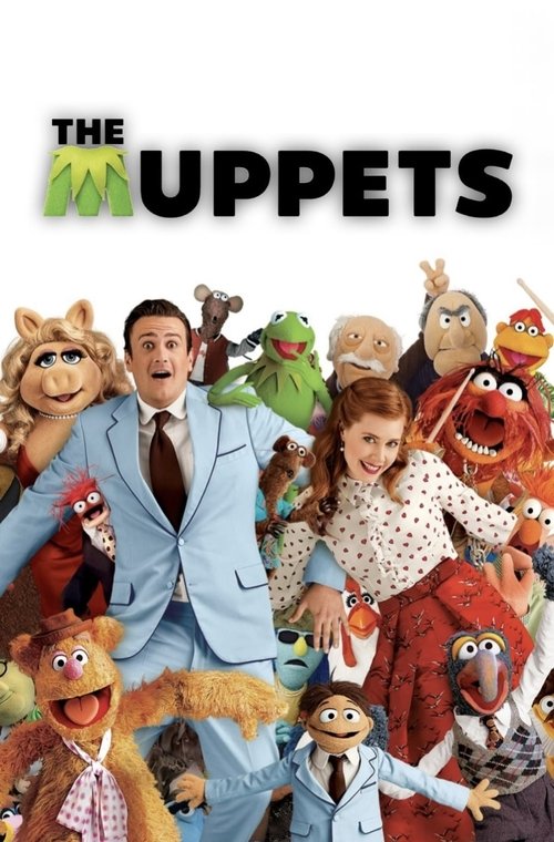 The Muppets poster features a vibrant ensemble cast in colorful costumes, with Kermit the Frog, Miss Piggy, and Elmo prominently displayed. The cheerful, lively atmosphere is enhanced by the bright background and the playful expressions of the characters.