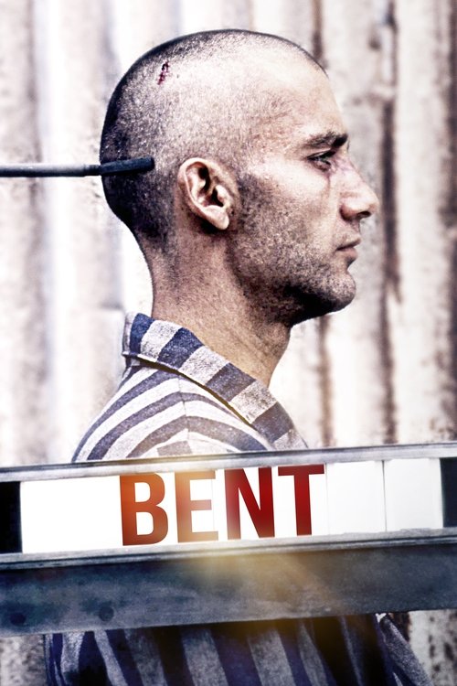 The poster features a man in a striped prison uniform, his face marked with a small injury, set against a weathered brick wall. The bold red "BENT" text on the sign below adds a stark, dramatic tone, suggesting a gritty, intense narrative.