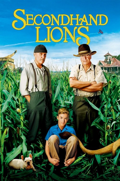 The poster features three men in a cornfield, with one man in the foreground holding a bottle and the other two standing behind him. The warm yellow and green tones evoke a nostalgic, slightly humorous atmosphere, suggesting a comedic or family-oriented story.