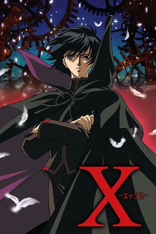 The poster features a mysterious figure in a black cloak against a starry night sky, with bats flying around. The red "X" dominates the lower right corner, symbolizing the show's title. The dark and eerie atmosphere suggests a supernatural or fantasy setting.