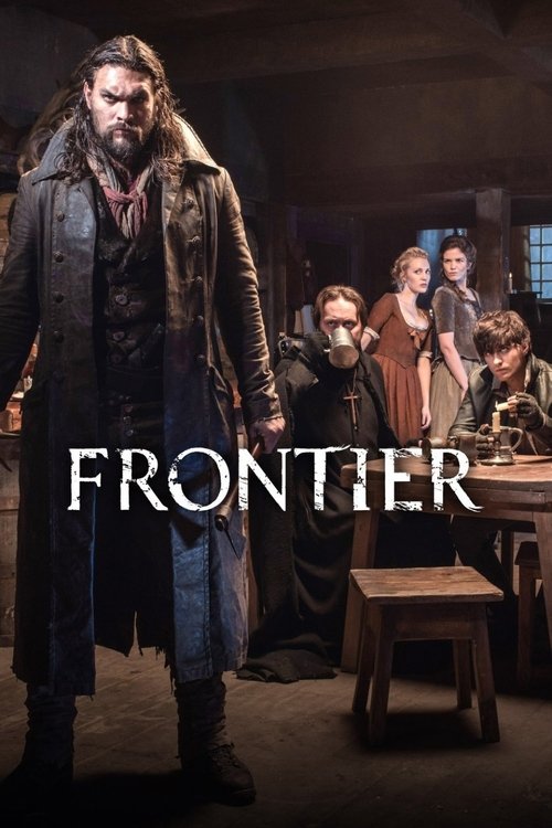 The poster features a rugged man in a leather coat and boots standing prominently in the foreground, exuding strength and resilience. Behind him, a group of people in period clothing gather around a wooden table, suggesting a communal or historical setting. The muted earth tones and dim lighting ...