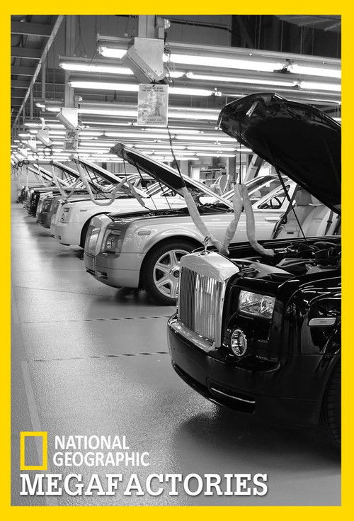 This TV show poster depicts a bustling factory scene with people working on cars. The image features a mix of bright and dark colors, creating a dynamic and energetic atmosphere. The mood is one of industrious activity and modern manufacturing.