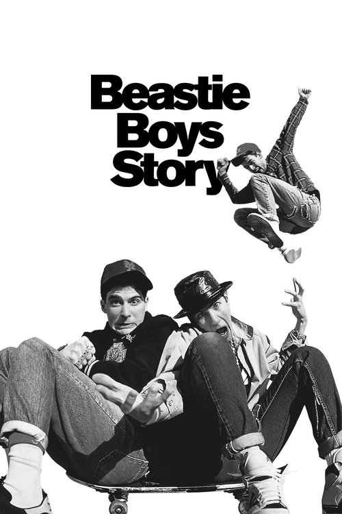 This black-and-white poster captures the essence of the Beastie Boys' iconic style with three young men lounging casually on a skateboard. The bold typography and energetic pose evoke a sense of youthful rebellion and camaraderie, reflecting the film's themes of friendship and street culture.