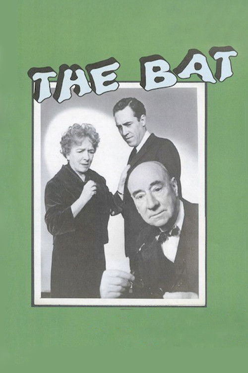 The poster features a black-and-white photograph of three men in formal attire against a green background. The title "THE BAT" is prominently displayed at the top in bold, white letters. The mood is mysterious and dramatic, suggesting a classic film noir or mystery genre.