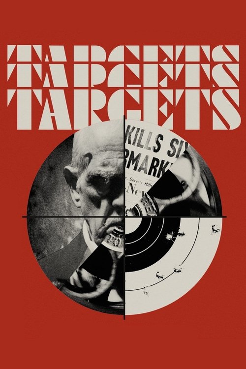 The poster features a stark red background with the title "Targets" in bold white letters. A circular graphic depicts a soldier in combat gear, surrounded by a target pattern, suggesting military action. The overall mood is intense and dramatic, emphasizing the film's themes of war and conflict.