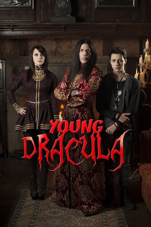 The poster features three young characters in period costumes against a dimly lit, gothic interior. The central figure wears an ornate red gown, while the others are dressed in dark, period-appropriate attire. The title "Young Dracula" is prominently displayed in bold, red lettering, suggesting a...