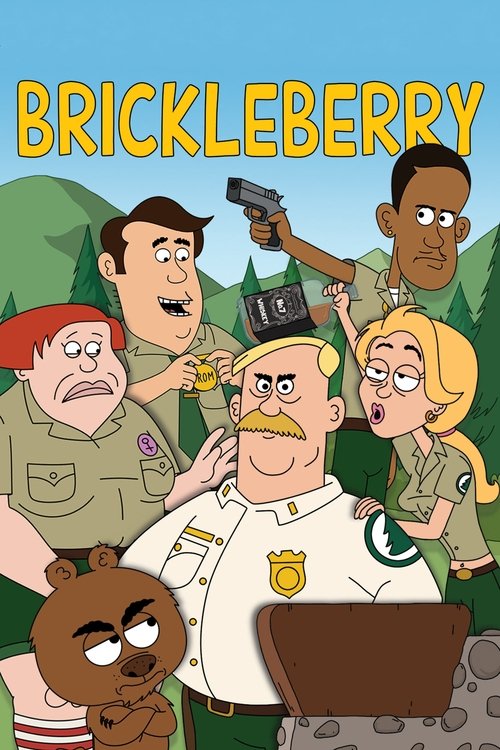 This cartoon poster features a group of diverse police officers in green uniforms, each with unique expressions and props like guns and handcuffs. The vibrant colors and exaggerated expressions convey a humorous, comedic tone. The setting includes a forest background, adding to the cartoonish atm...