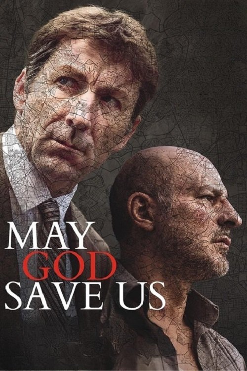 The poster features two men in a somber, gritty atmosphere. The man on the left has a weathered face with a serious expression, while the man on the right has a bald head and a stern look. The colors are muted, with earthy tones and a dark background that enhances the mood of suspense and drama.