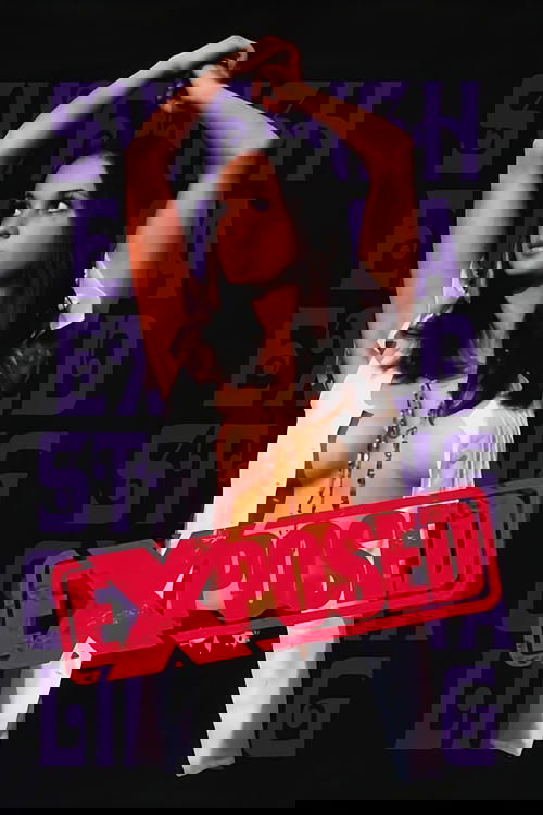 A woman in a white shirt stands with arms raised against a dark background, her expression serious. The word "Exposed" is prominently displayed in red, suggesting a dramatic and intense atmosphere.