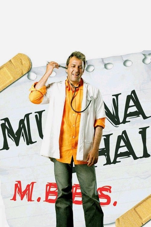 A cheerful doctor in a bright orange shirt and white coat stands confidently against a backdrop of a large, torn paper with the text "MUNNA BHAJ" in bold black letters. The vibrant colors and confident pose convey a sense of humor and approachability, perfectly capturing the essence of the comedi...