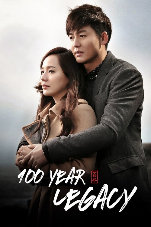 The poster features a man and woman in a dramatic pose, with the man embracing the woman from behind. The colors are muted, dominated by dark tones and soft grays, creating a somber and reflective mood. The title "100 Year Legacy" is prominently displayed in bold, white text at the bottom.