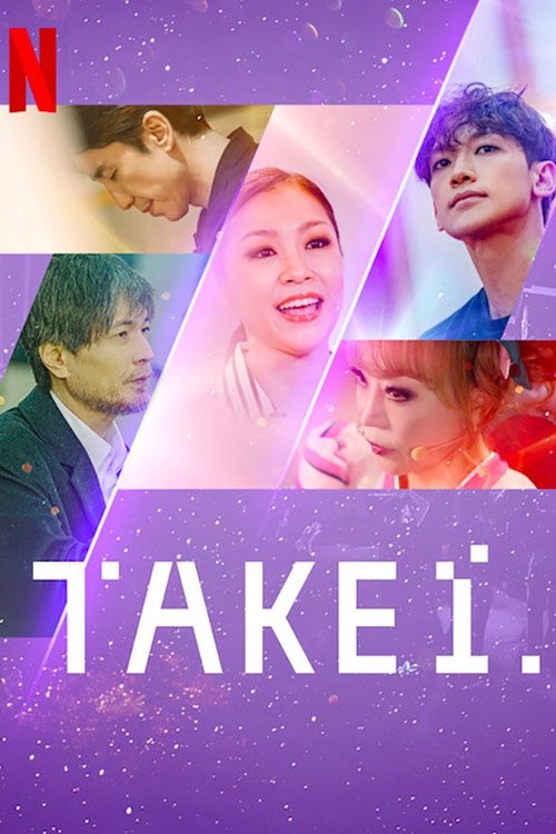 The poster features a vibrant purple and pink gradient background with four characters arranged in a collage style. The characters display a mix of emotions, ranging from joy to contemplation. The word "TAKE 1" is prominently displayed in bold white letters at the bottom, suggesting a new beginni...