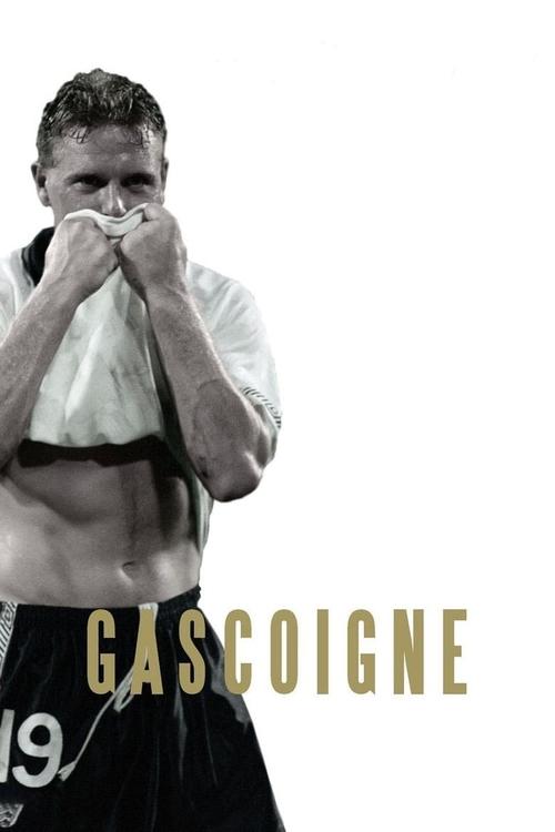 A muscular fighter with a determined expression stands against a stark white background, clutching a white towel to his face. His black shorts feature the number "19" in gold lettering. The golden text "GASCOIGNE" anchors the composition, evoking a gritty, intense atmosphere.