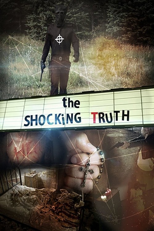 The poster features a mysterious figure with a cross on their chest, surrounded by eerie, shadowy figures and unsettling imagery. The color palette is dark and moody, with muted tones that evoke a sense of horror and suspense. The title "The Shocking Truth" is prominently displayed in bold, white...