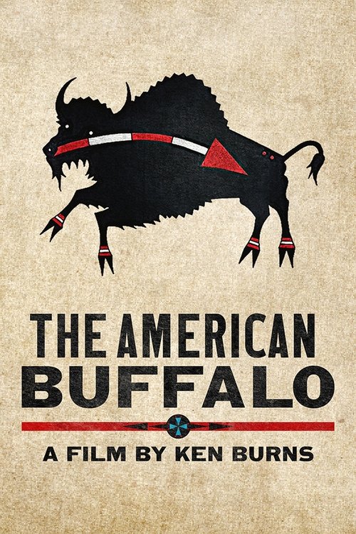 The poster features a stylized black buffalo with red accents, set against a textured beige background. The bold title "THE AMERICAN BUFFALO" dominates the lower section, with the tagline "A FILM BY KEN BURNS" beneath it. The overall design conveys a rugged, patriotic atmosphere with strong contr...