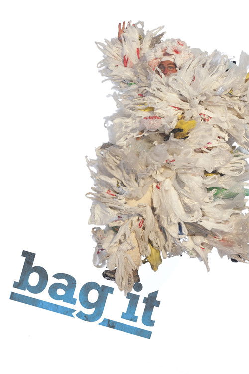 The poster features a chaotic, crumpled pile of colorful plastic bags scattered across the frame, evoking a sense of disorder and environmental concern. The word "bag it" is prominently displayed in bold, blue letters, emphasizing the message of recycling and sustainability. The overall mood is o...