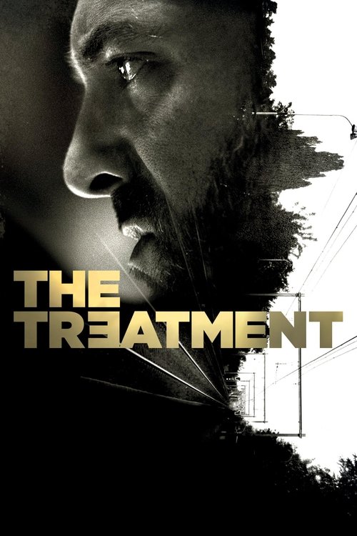 The poster features a close-up of a man with a serious expression, his face partially obscured by shadow and texture. The title "THE TREATMENT" is prominently displayed in bold, metallic gold letters against a dark background. The overall mood is intense and dramatic, suggesting themes of conflic...